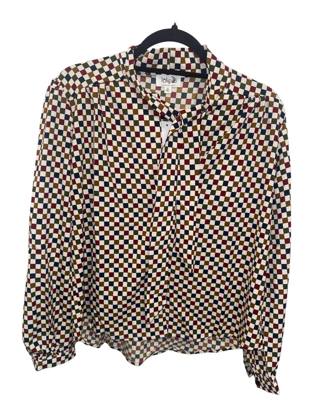 Telip B Checkerboard-Print Blouse - Multicolor (Cream, Black, Red, Blue)